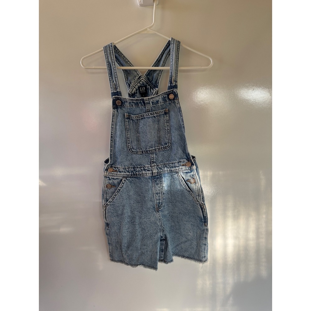 Gap Youth Denim Shortalls Light Wash Acid Wash Overalls Size XL 12 Raw Hem